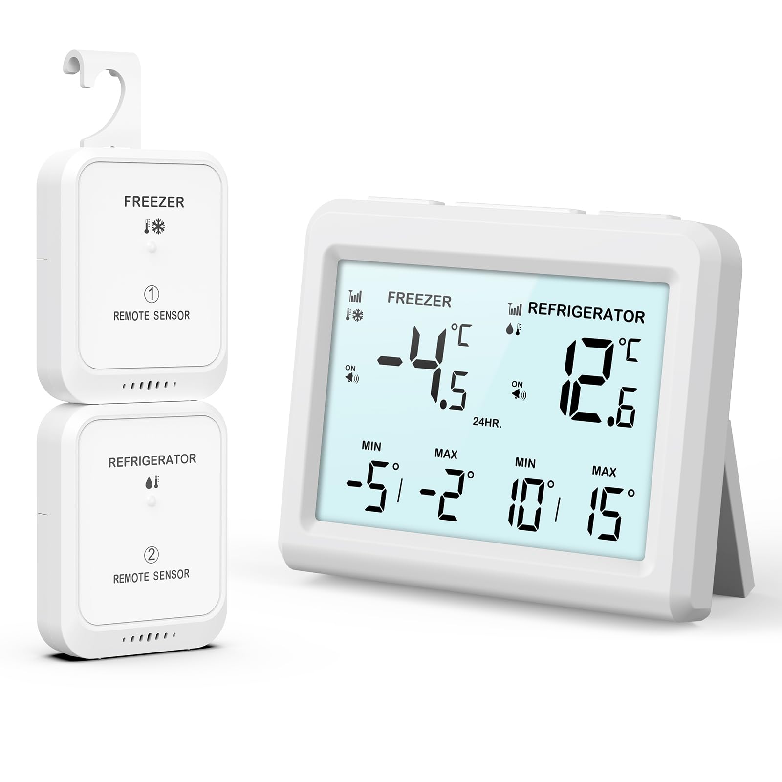 Brifit Thermomètre Frigo, Thermometre Congelateur avec 2 Capteurs, Thermometre Réfrigérateur avec Fonction Alarme et MIN/MAX, ℃/℉, Thermomètre Connecté Alarme Congélateur pour Cuisine, Maison, Bars