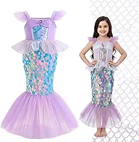 Fantasia Infantil Sereia Lilás com Lantejoulas Brilhantes e Saia Tule Vestido Temático para Festas Aniversários e Carnaval