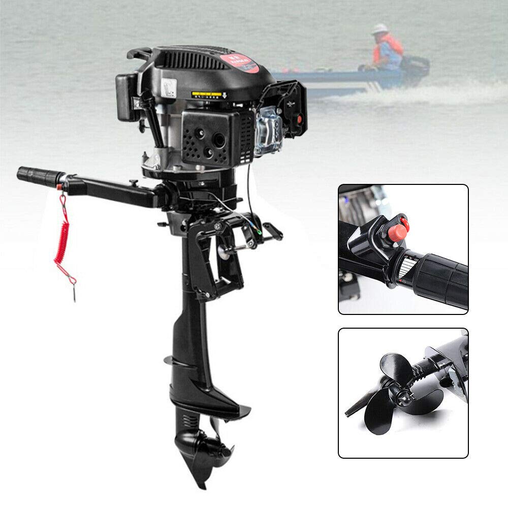 Outboard Boat Motor, 4 Stroke 6HP Heavy Duty Air Cooling Boat Motor