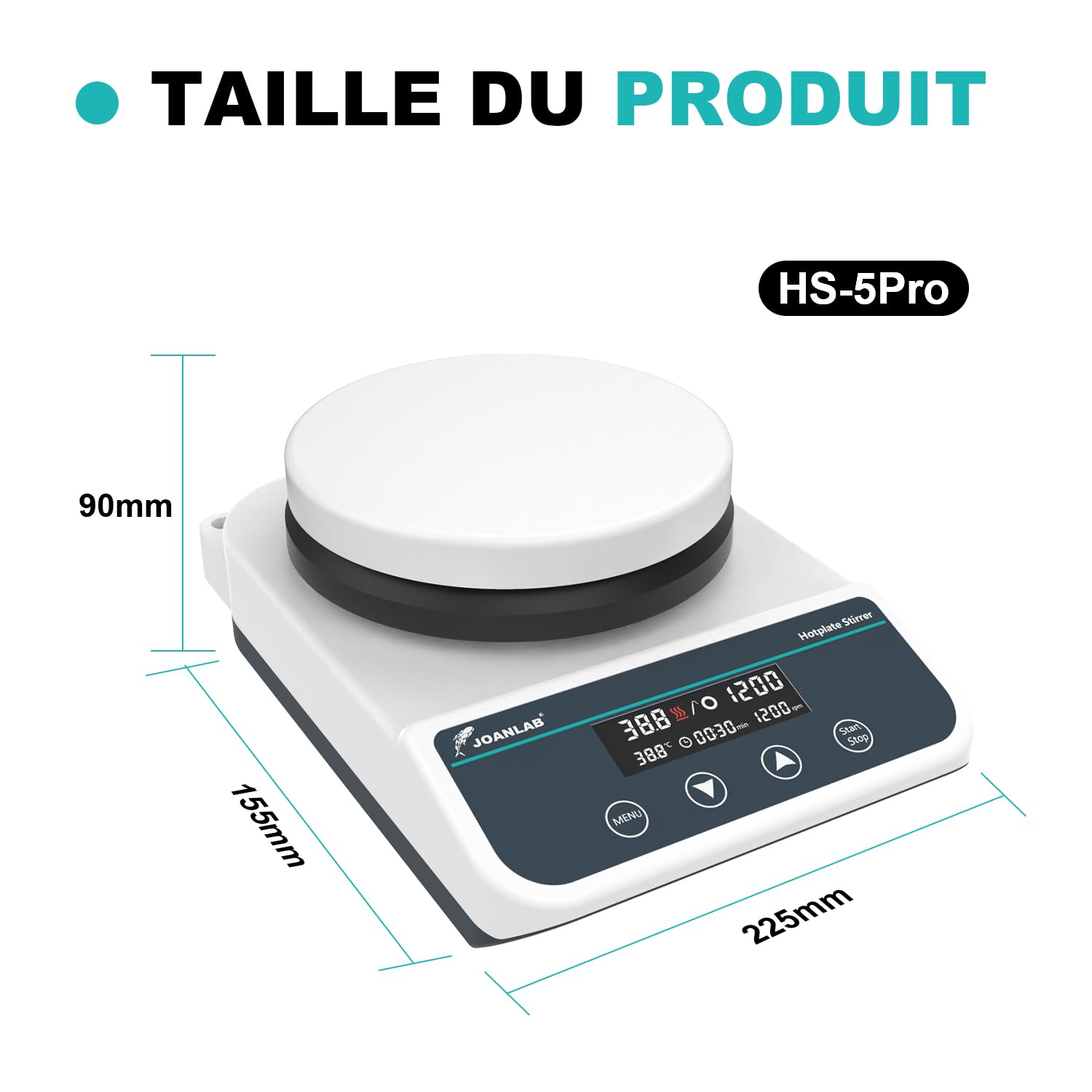 JOANLAB Agitateur Magnétique avec Plaque Chauffante, 310°C, Plaque Chauffante Céramique 5 Pouces, Mélangeur Magnétique Numérique avec Minuterie, 50-1500 tr/min, 3L, Sonde de Température et Barreau