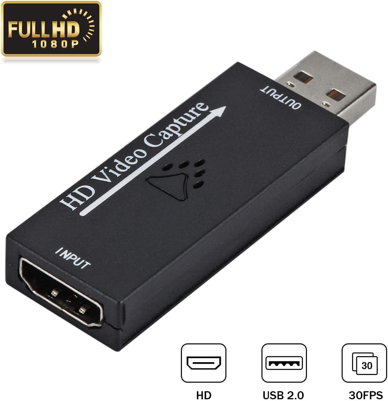 Audio Video Capture Cards HD to USB 2.0 1080p 30fps Record Directly to Computer for Live Broadcasting Gaming Teaching Video Conference - Black