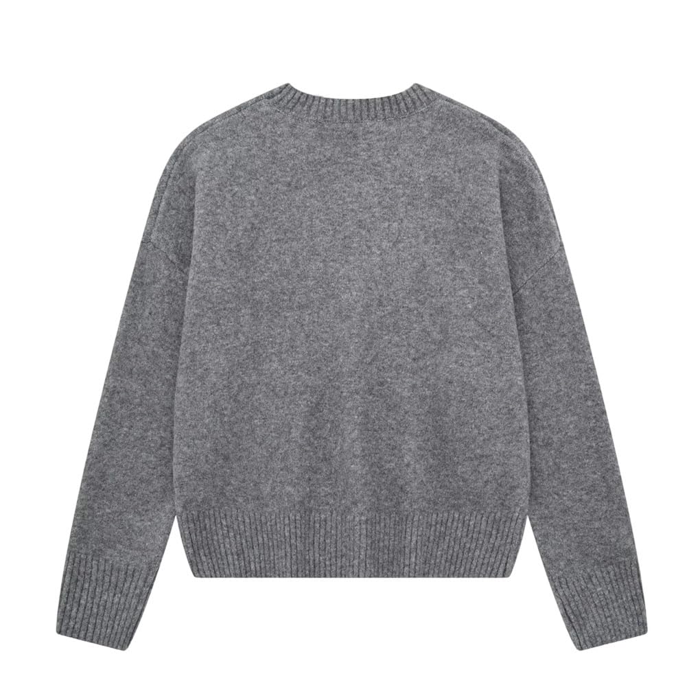 Womens Round Neck Casual Classic Long Sleeve Sweater Simple Pullover Knitted Sweater