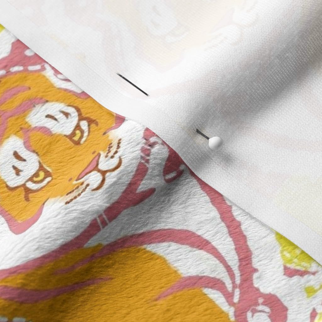 Spoonflower Fabric - Tubby Tigers Flowers Leaves Retro Trees Geometric Abstract Printed on Minky Fabric by The Yard - Sewing Baby Blankets Quilt Backing Plush