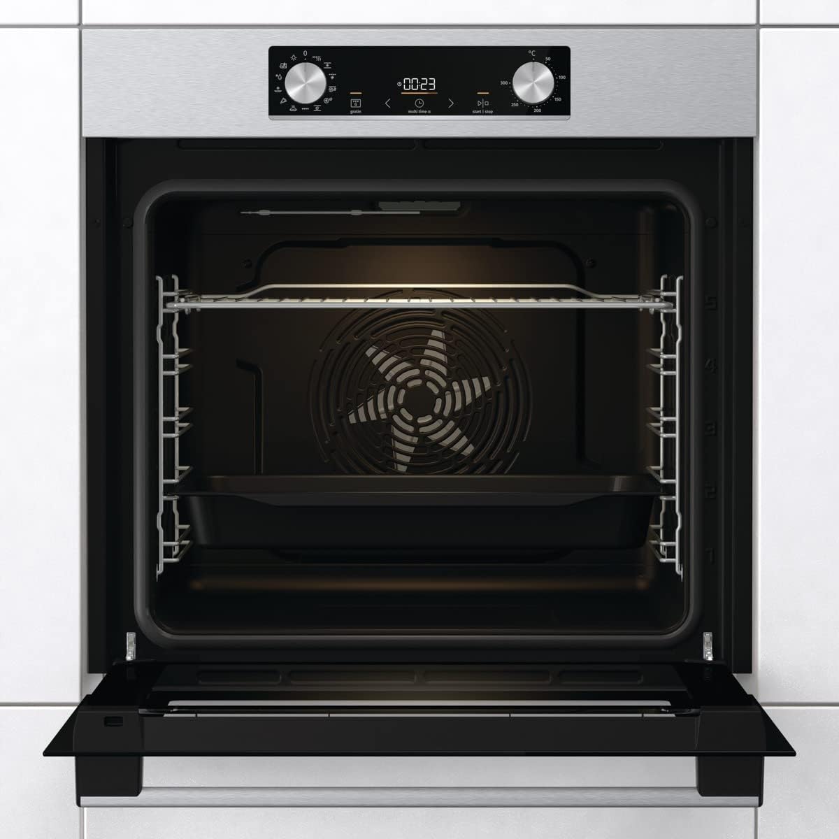 Gorenje OptiBake BOS 6737 E02X Four encastrable / 77 L/AquaClean/Air chaud/ExtraSteam/AirFry/PerfectGrill/Pizzamode 300 °C/Acier inoxydable