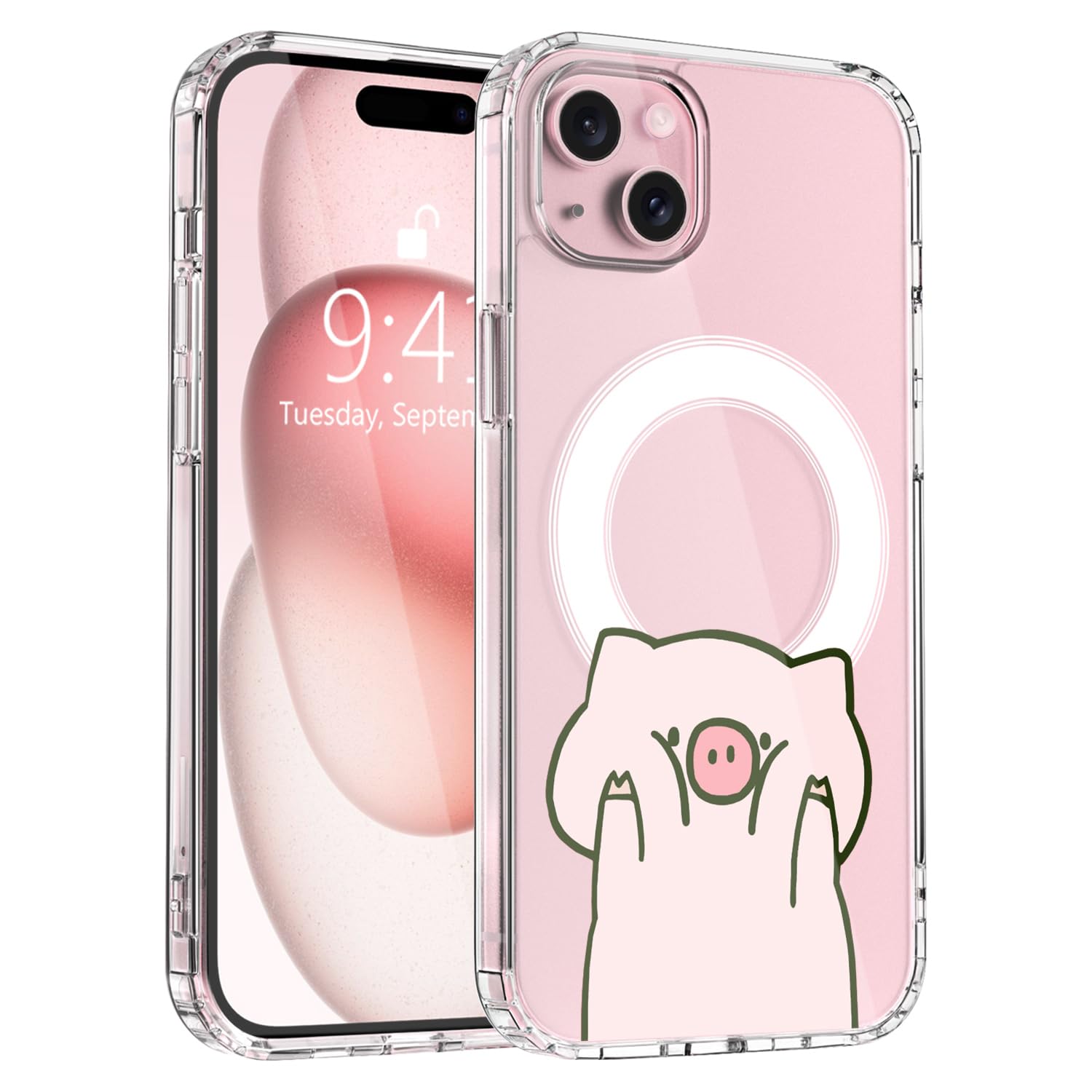 LuminousGuard for iPhone 16 Plus Case, Compatible with MagSafe, Cute Kawaii Pig Magnetic Phone Case, Clear Soft Slim Fit Shockproof Protective Cover