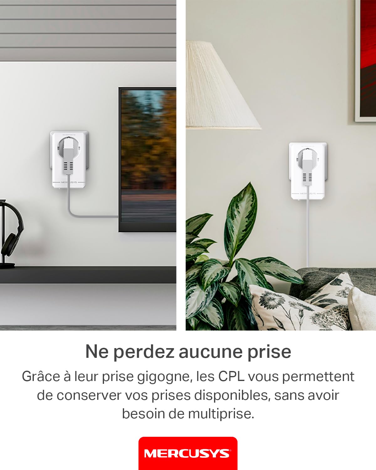 Mercusys CPL WiFi AV1000 Mbps WiFi 1000 Mbps, Kit de 2 MP515 | Compatible toutes box Fibre, Plug & Play, Profitez d'un WiFi rapide grâce au réseau électrique, Idéal pour le Streaming 4K