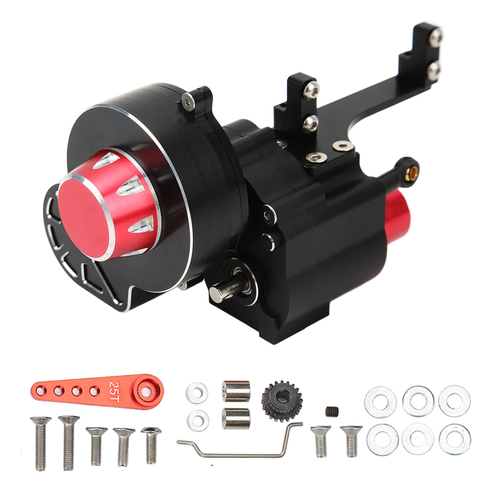 plplaaoo RC Car Wave Box dwubiegowa skrzynia biegów ze stopu aluminium Back Transmission Wave Box do Axial SCX10 I II III RC samochód wspinaczkowy czarno-czerwony 124 x 73 x 73 mm