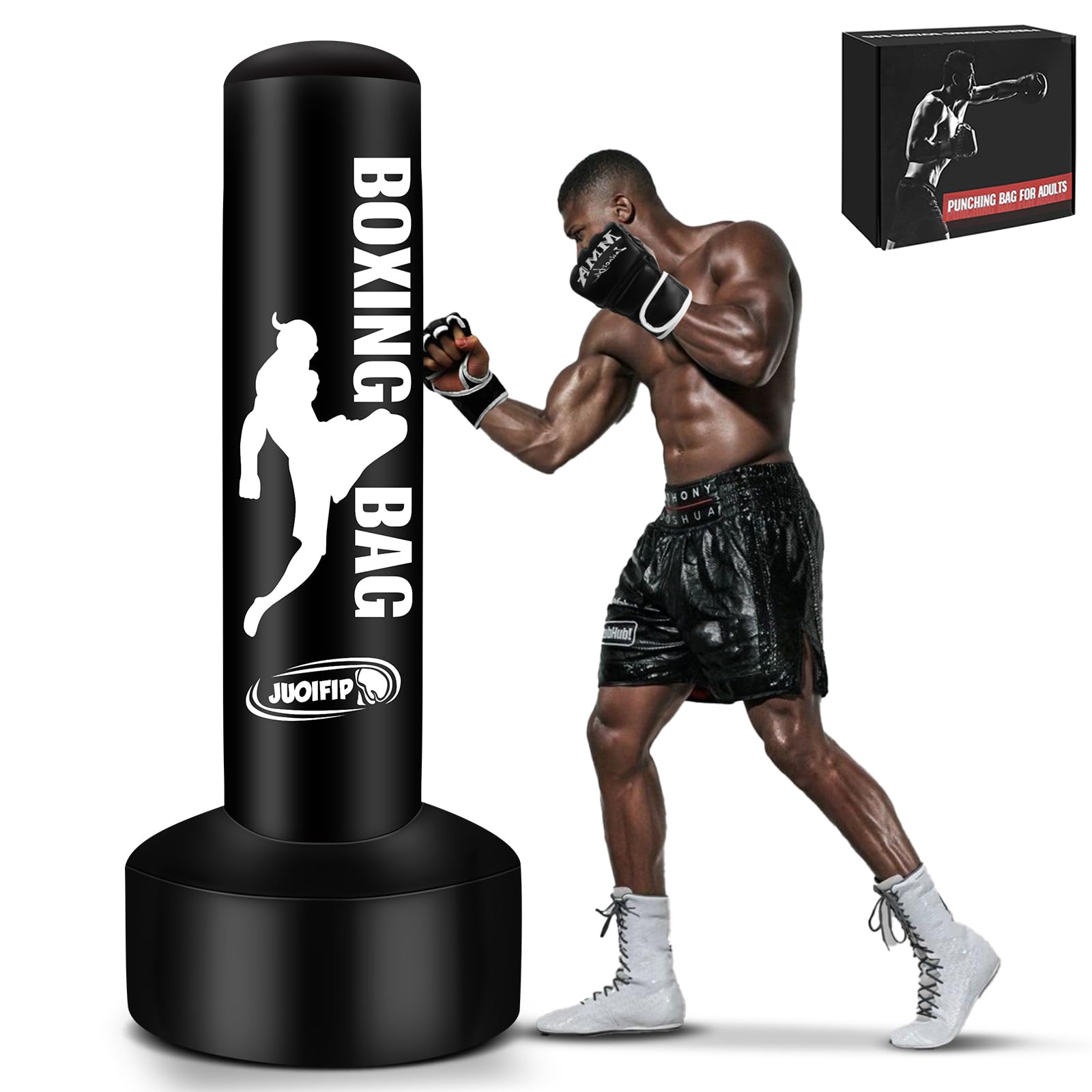 YORWHIN Sac de Frappe Adulte, 180cm Sac de Boxe Gonflable de avec Support Sacs de Frappe Boxe autoportant Sac de Kickboxing Equipement pour l'entraînement MMA Muay Thai Fitness à Utiliser