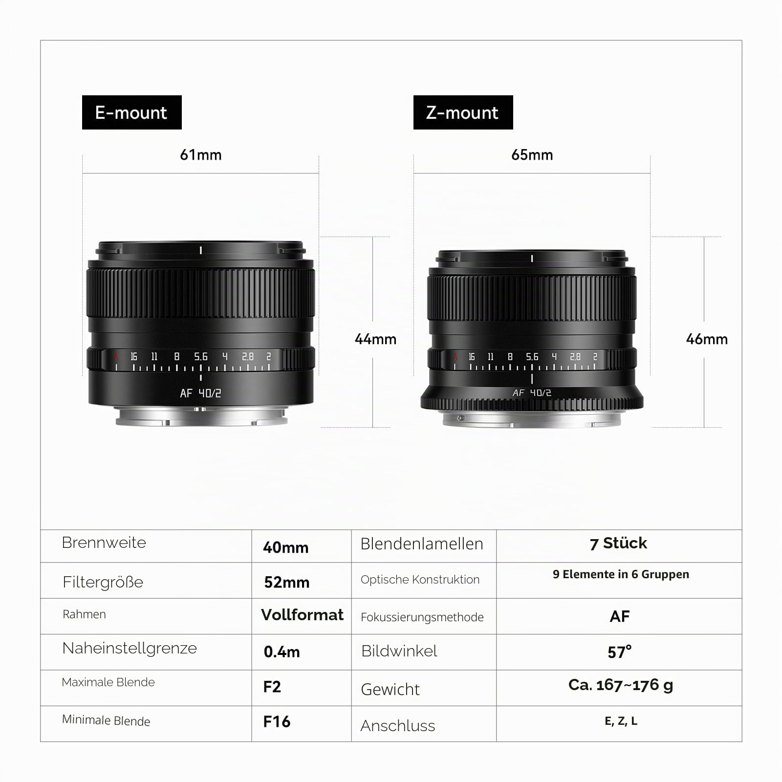 TTARTISAN 40 mm f/2 AF-Objektiv für L-Mount, Vollformat 40 mm f2 Autofokus Prime Objektive für L-Mount (L, Schwarz)