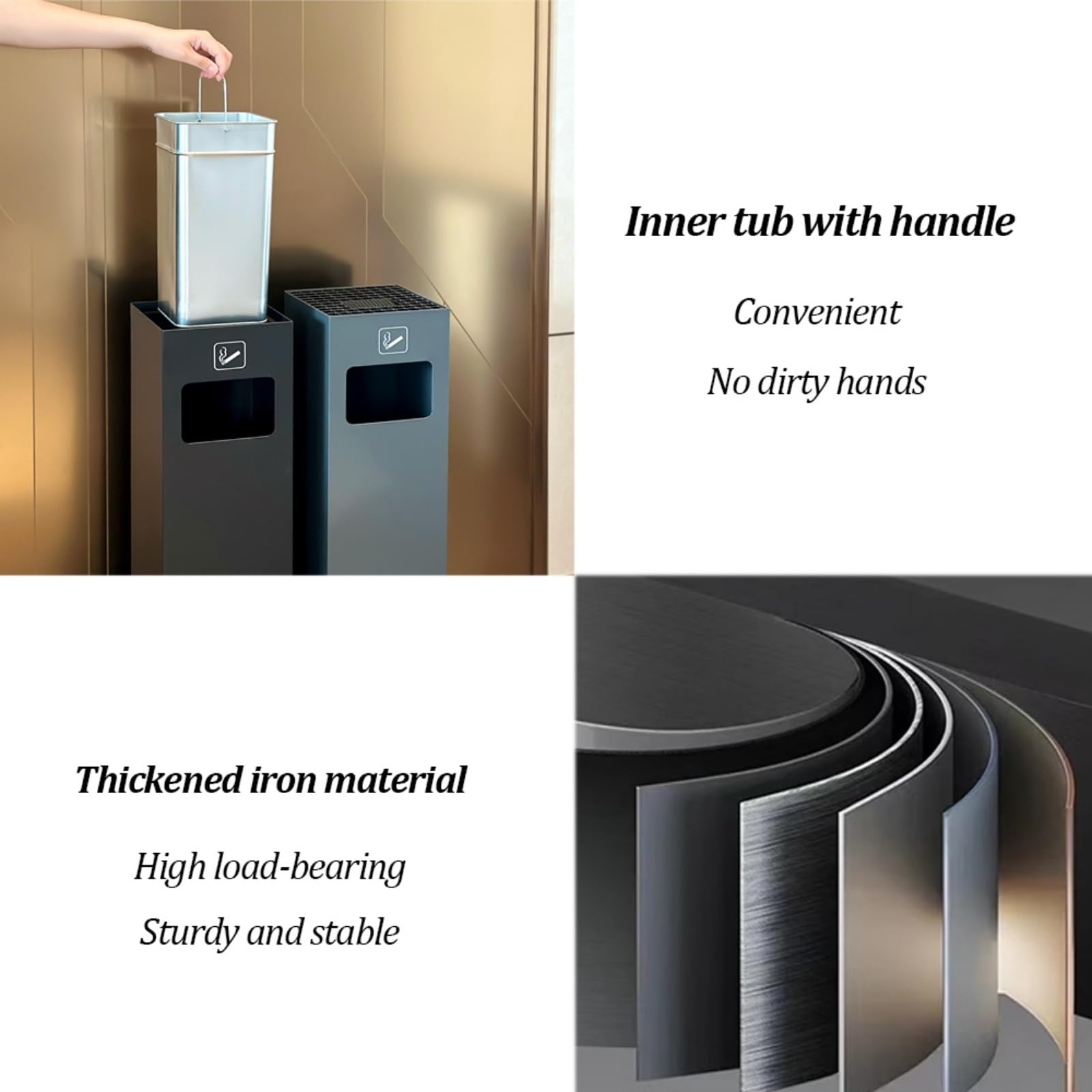 Heavy Duty Outdoor Ash Trash Bin, odporny na rdzę metalowy uchwyt do usuwania niedopałek z wyjmowanym wędlem wnętrznym do Garden Patio Hotel Park, oszczędność miejsca w pionowym projekcie
