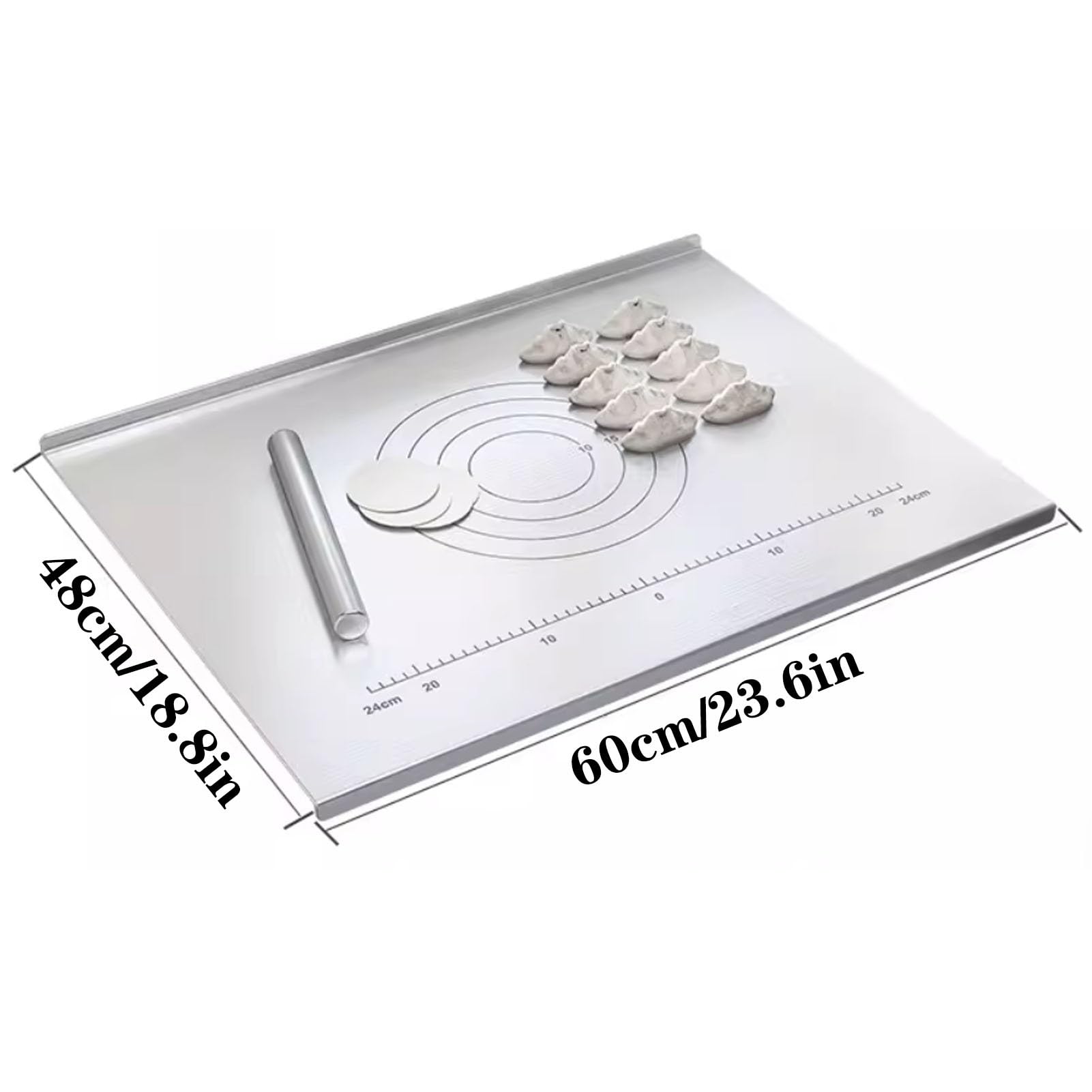 Tabla de cortar de acero inoxidable 2 en 1 con marcas de cáscara, tabla de cortar duradera para frutas, verduras, carne, pastel, amasar y enrollar, herramienta de cocina esencial