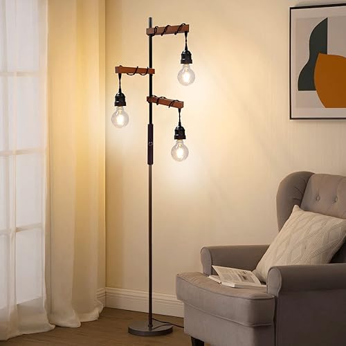 Miniatura 5 de Lámpara de pie industrial regulable, moderna lámpara de pie de árbol de granja para sala de estar, dormitorio, oficina, decoración rústica del hogar