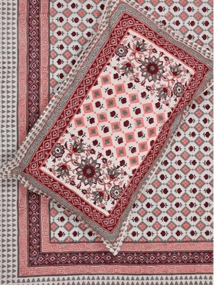 Image of Authentic Bagru Handmade 100% Cotton King Size Bedsheet, 220 TC Double Bed with 2 Pillow Covers. The bedsheet Measures 108 X 108 inches. (Design 8)