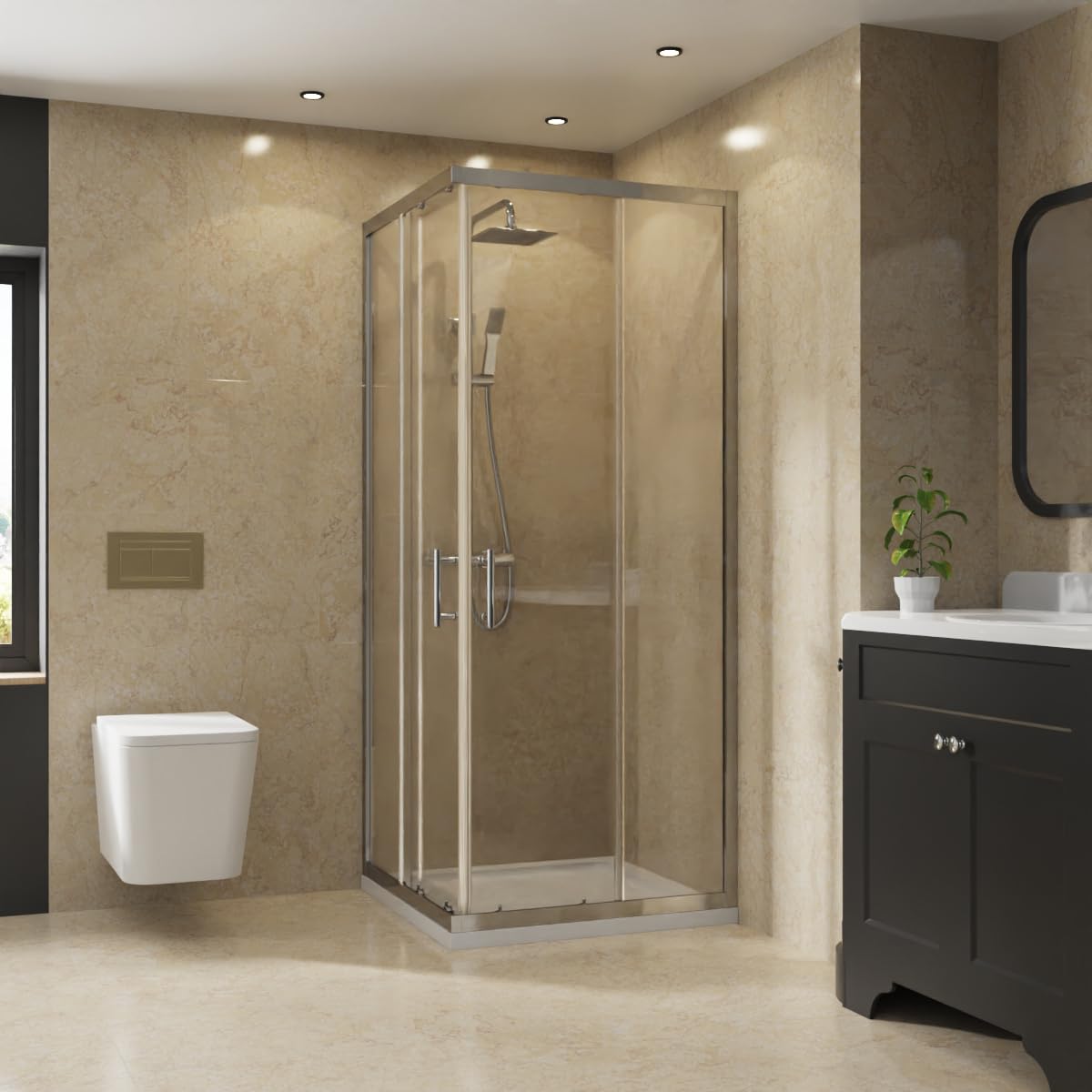 Nrg Chrome 800 X 800Mm Bathroom Square Corner Entry Shower Enclosure With Double Sliding Doors 6Mm Safety Glass Framed