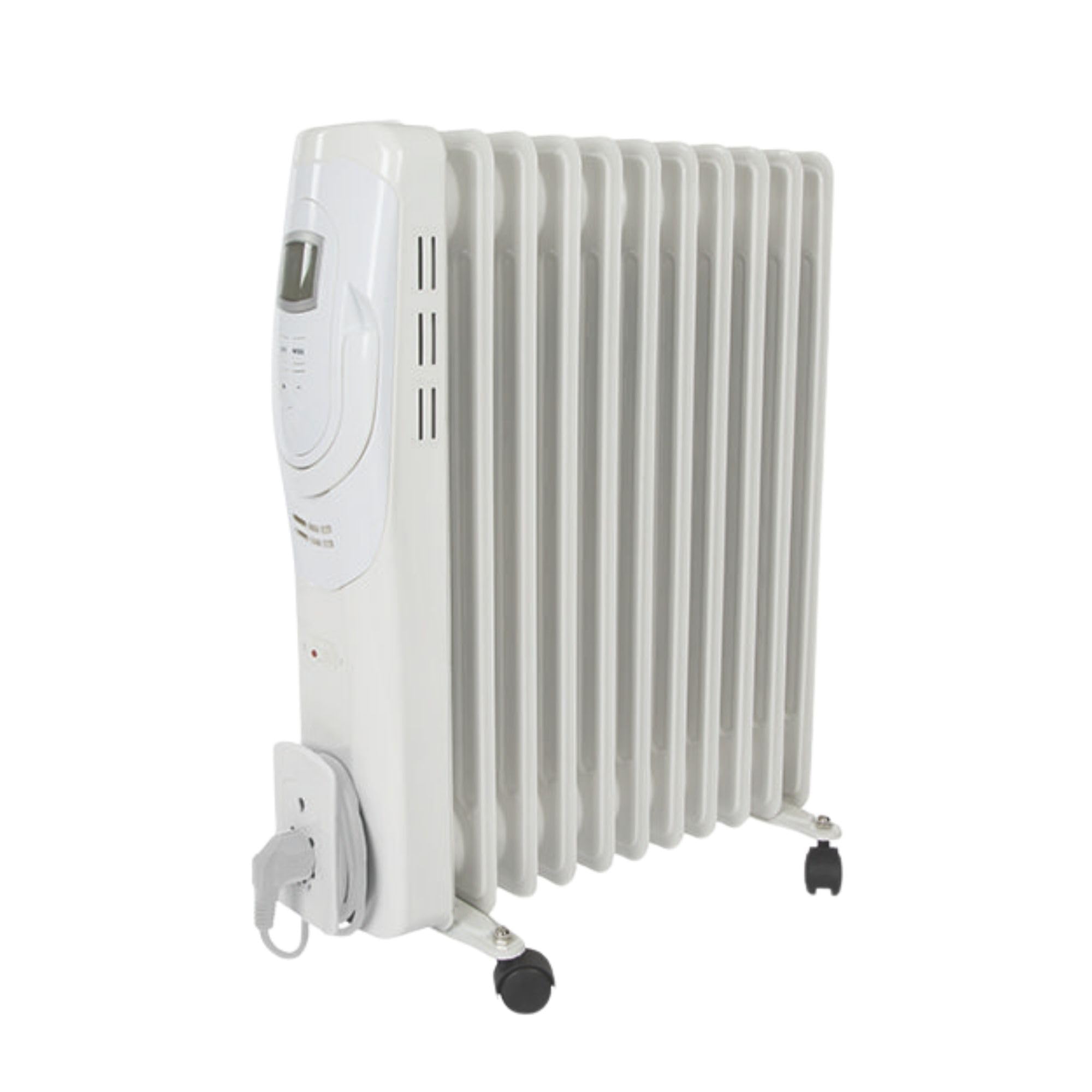 Perel 2500W Ölradiator mit 11 Rippen, 3 Heizstufen, LCD-Display, Timer, einstellbarem Thermostat, Griff, Rädern und Kabelhalter, Überhitzungs- und Kippschutz, tragbarer, geräuschloser und