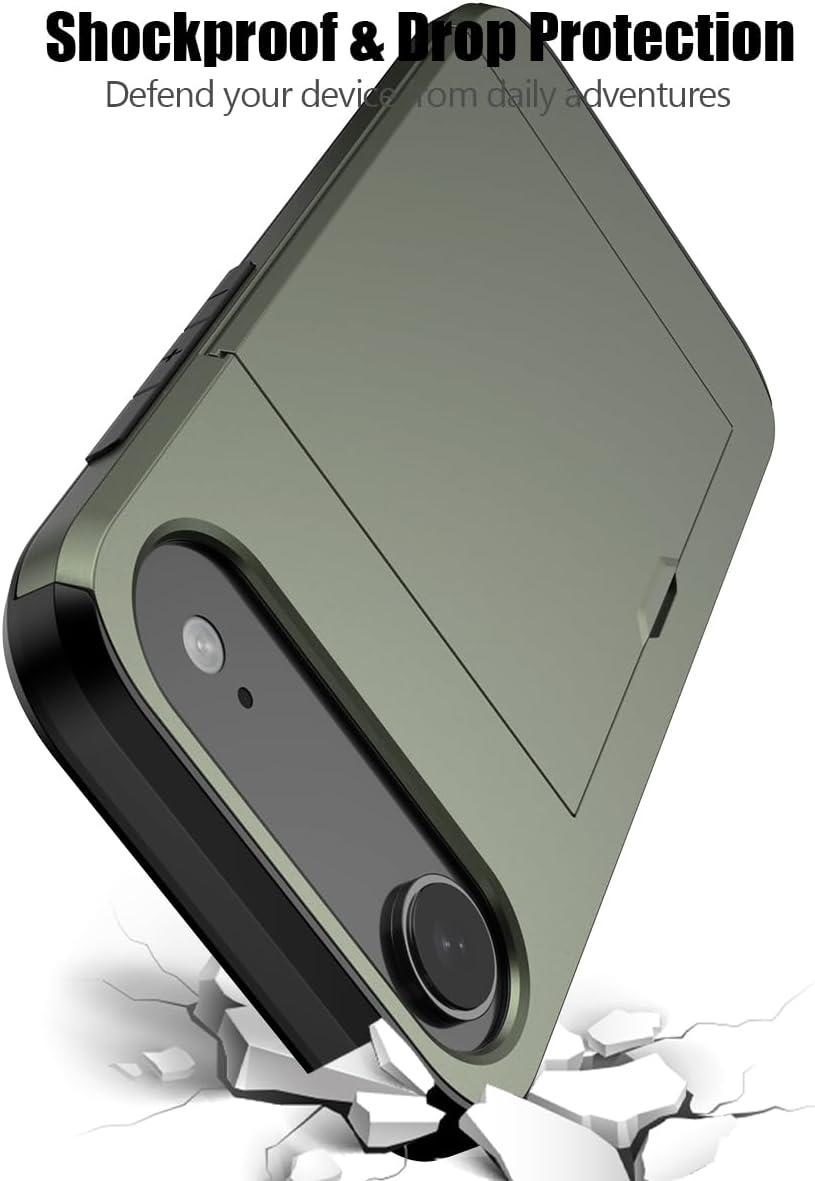 Nvollnoe Compatible with iPhone Air Case with Card Holder Dual Layer Heavy Duty Protective Shockproof Hidden Card Slot Slim Wallet Phone Case for Women&Men 6.5 inch(Green) image 5