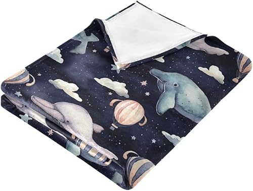 Miniatura 2 de KLL Clouds Whale Hot Air Balloon Watercolor Pattern Flannel Fleece Blanket, Warm Warm Throws for Sofa, Chair, Bed, Fall Blanket 60"x90" Sofa Throw