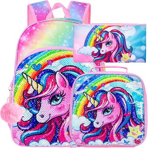 Image of 16 inch Backpack for Girls Boys 4-8, 3Pcs Kids Bookbag Set with Lunch Box, School Bag for Preschool Kindergarten