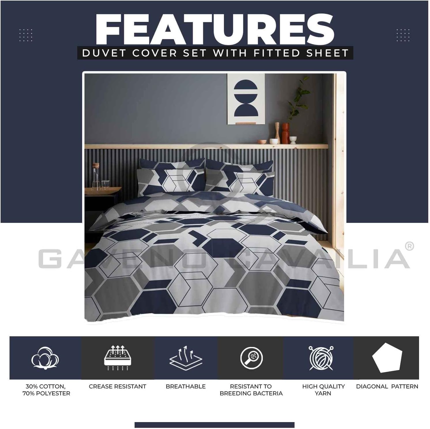 Super Dreamer Geometric Bedding Double Bed Set, Reversible Duvet Cover, Printed Complete Bed Set - Image 4