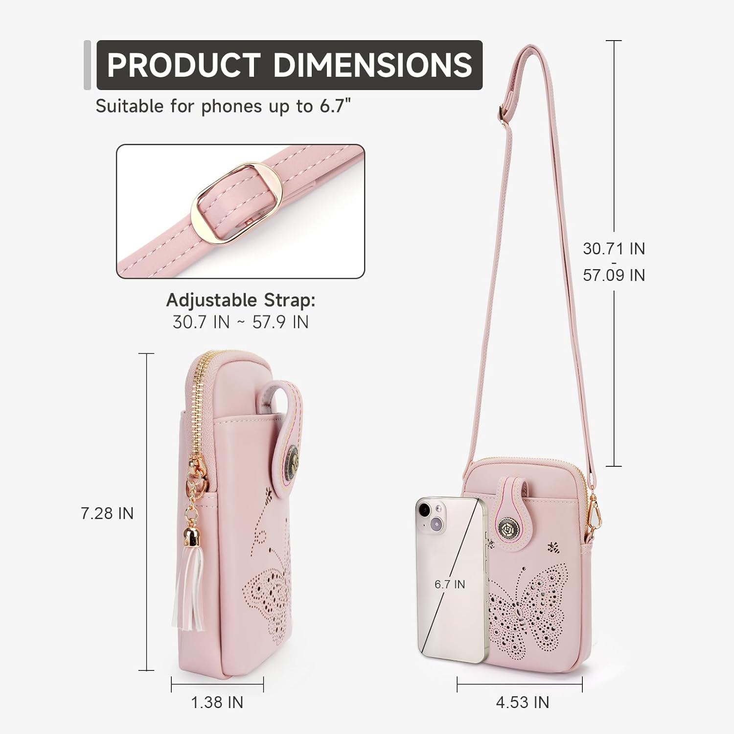 Small Crossbody Bags for Women, Lightweight Mini Cute Cell Phone Purse for Women with Tassel Shining Butterfly - Image 6
