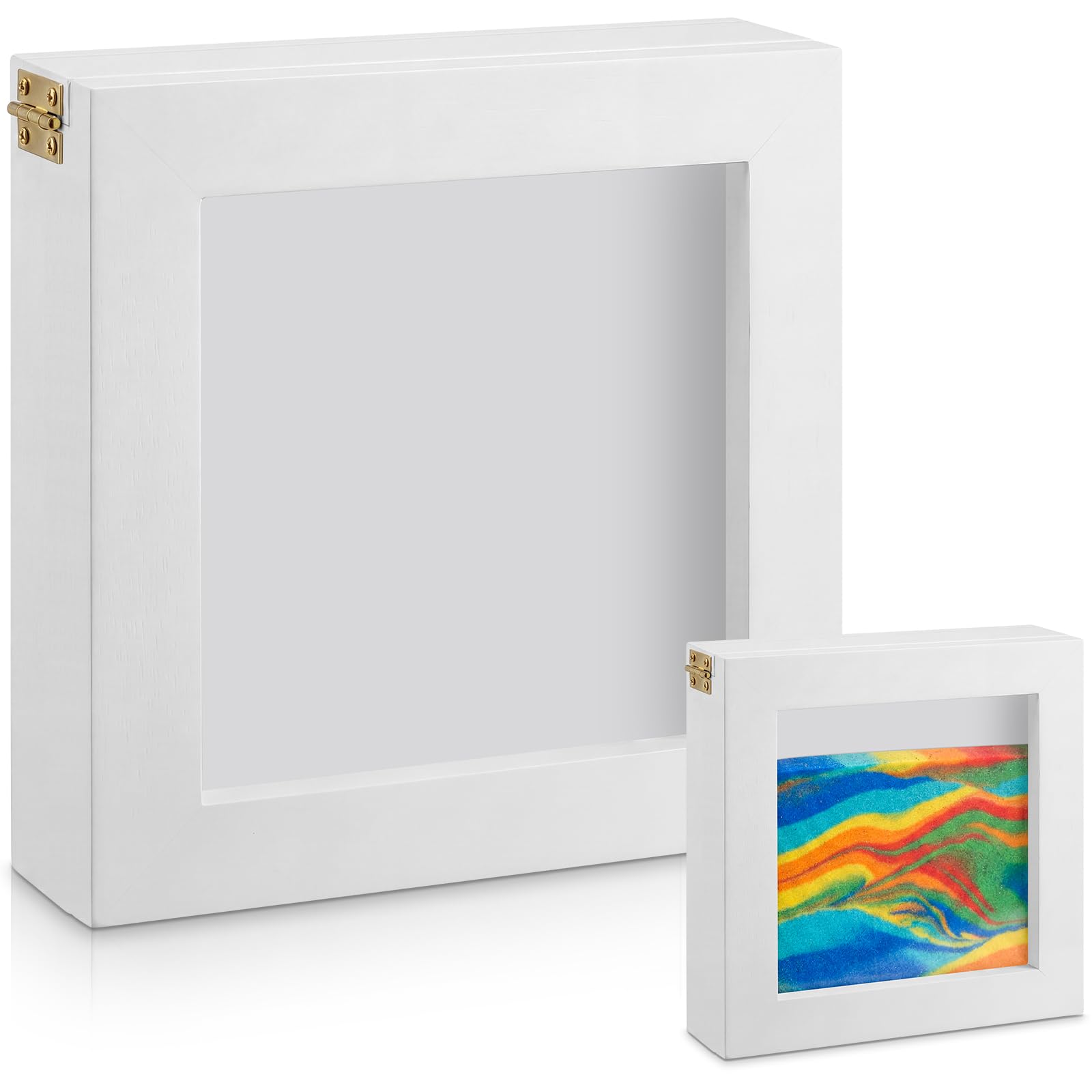 Photo 1 of Qunclay White Wooden Unity Sand Ceremony Shadow Box, 7.1 Inches