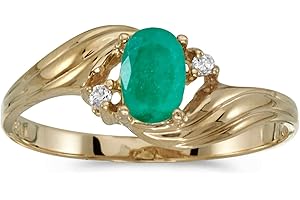 14k Yellow Gold Oval Genuine Emerald and Diamond Ring