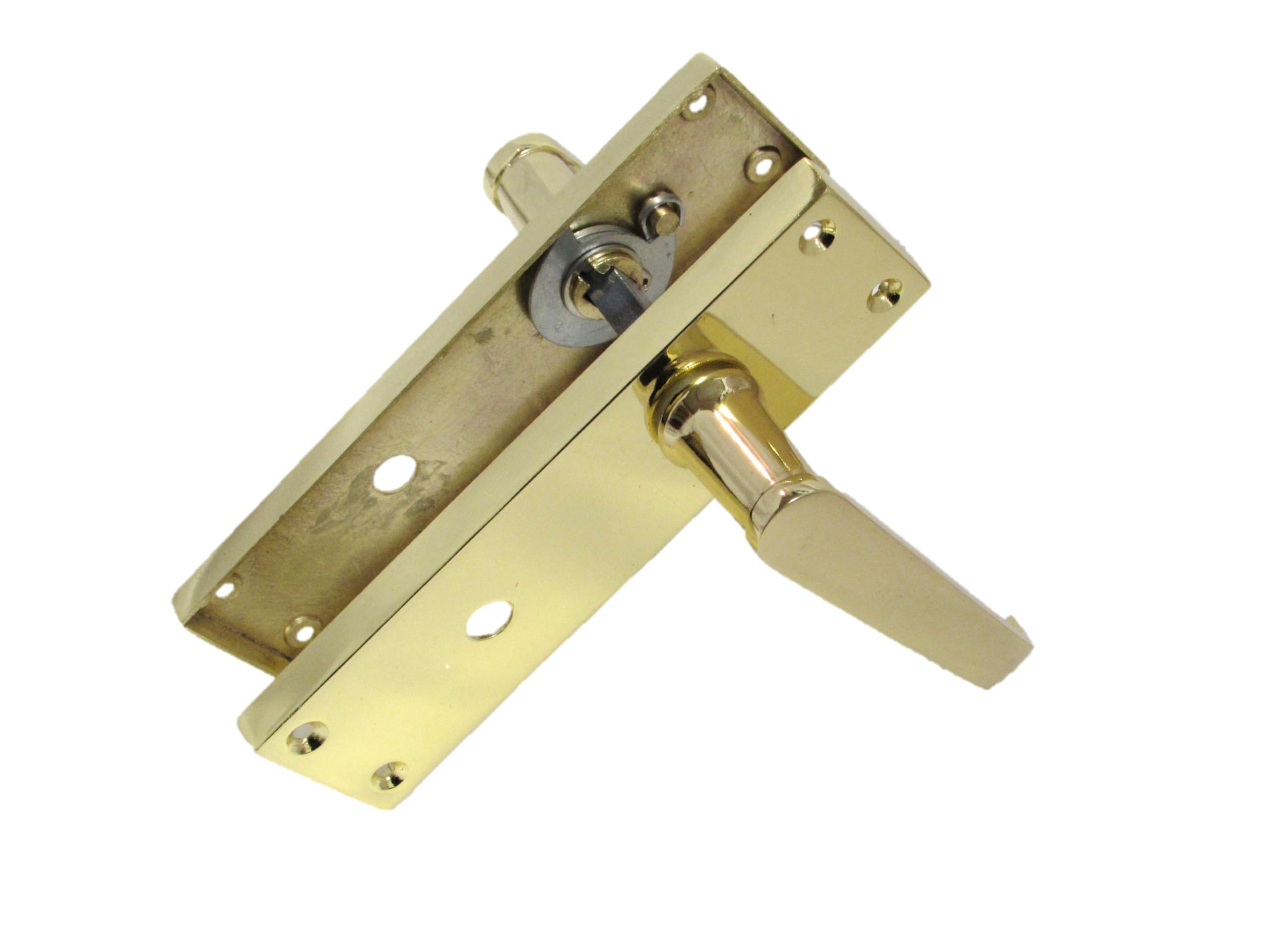Haven Heritage® Victorian Straight Bathroom Lock Door Handle Set – Brass Plated Internal Lever Handle with Thumb Turn & Fixings | Classic Gold Polished Finish | 150mm x 42mm Backplate