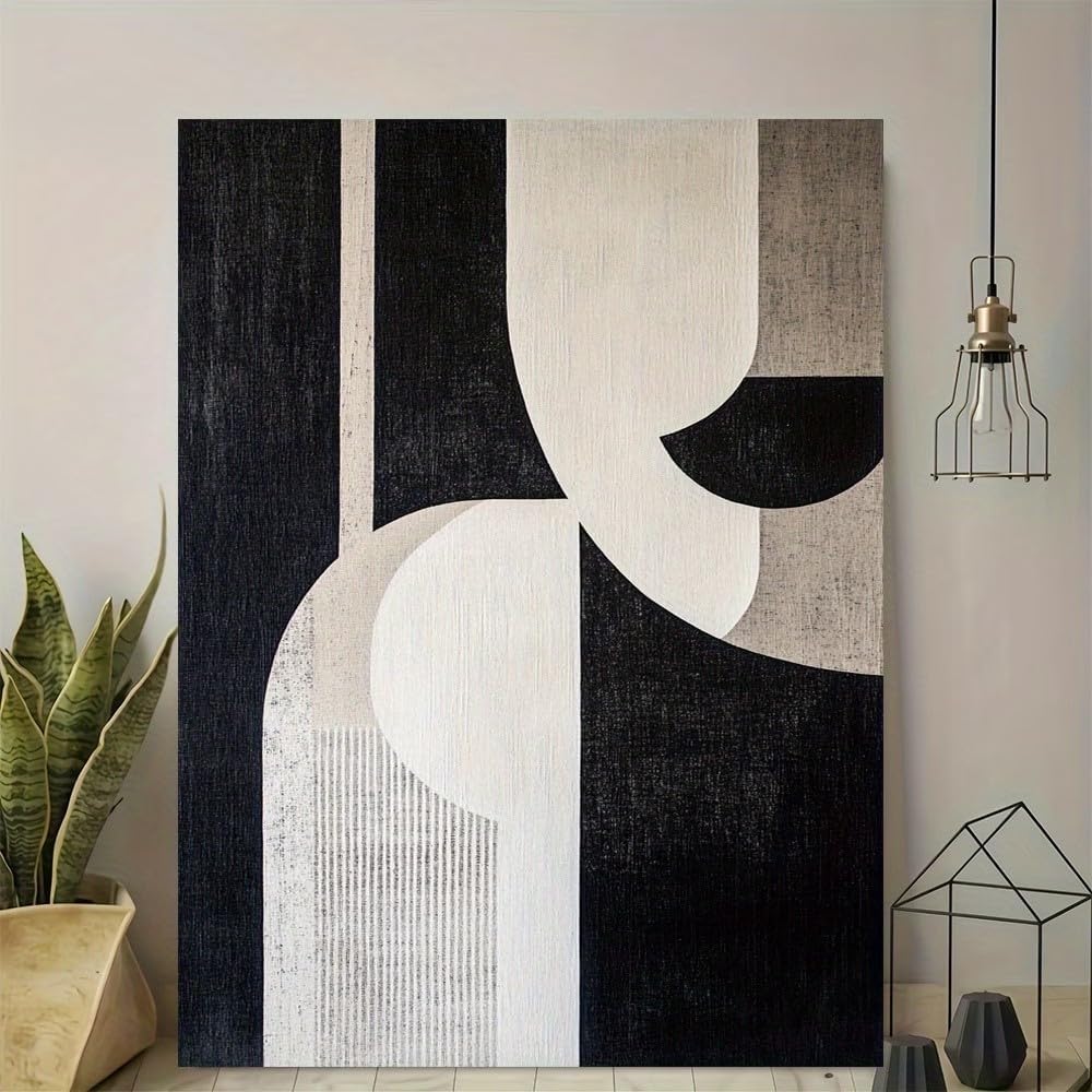 LMYSXAOZ Abstract Black White Geometric Art Print Canvas Wall Modern Vintage Design Elegant Home Decor(65x130cm/Frameless)