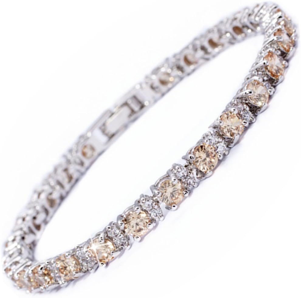RIZILIA Round Multi-Color CZ Birthstone Tennis Bracelet 18K White Gold Plated 7 Inch Elegant Jewelry