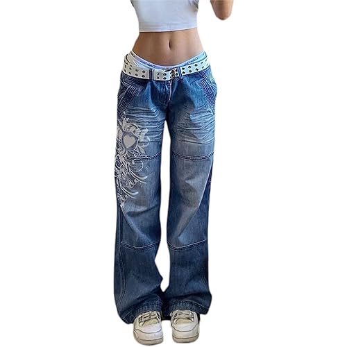 Women's Baggy Denim Pants High Waisted Y2K Wide Leg Oversized Plus Size Boyfriend Cargo Jeans Streetwear Trousers