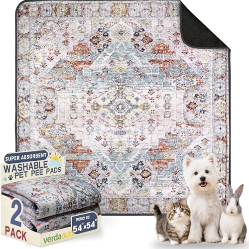 Image of Washable Pee Pads for Dogs, Reusable Puppy Potty Training Pads, Ultra-Absorbent Thick Waterproof Leak-Proof Non-Slip Pads & Mat for Crate, Playpen, Floor, Whelping & Housebreaking , 2 Pack 54 inchx54 inch