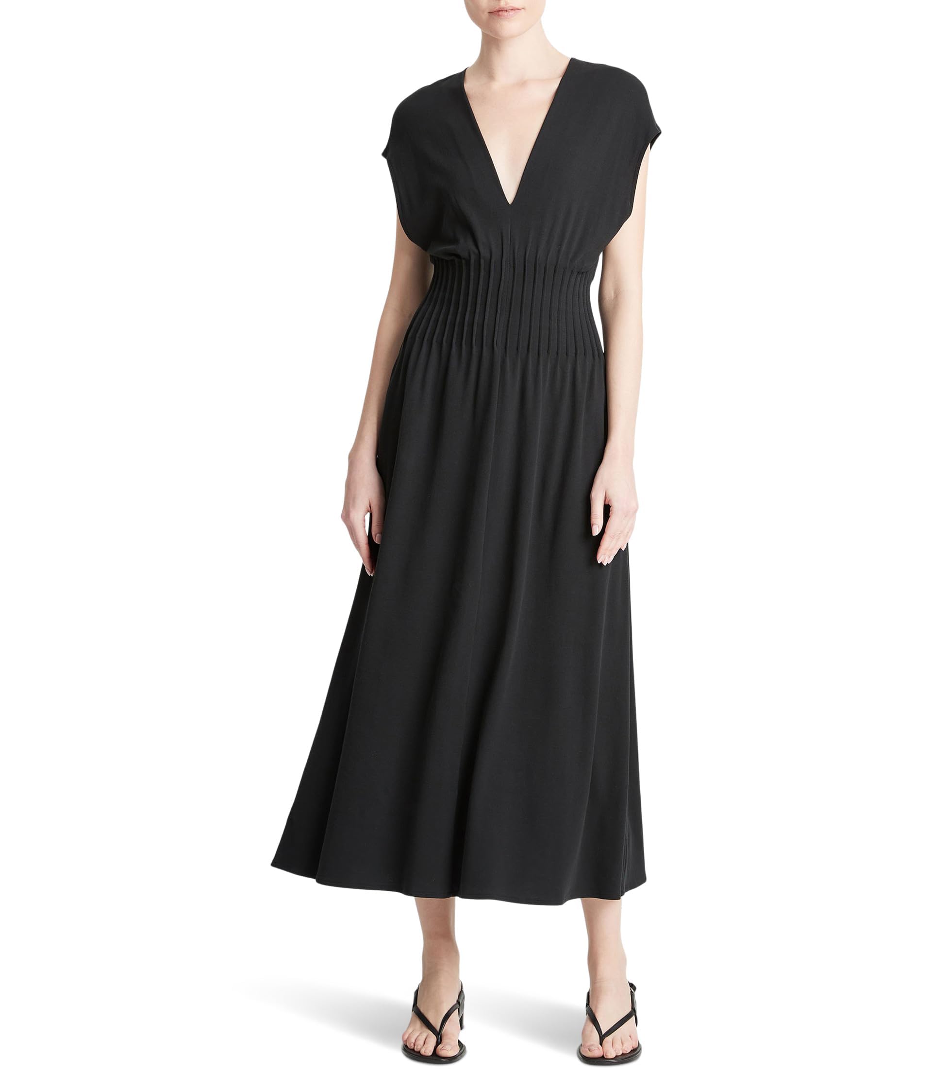Robe col V Vince Pintuck chic robe midi plissée légère