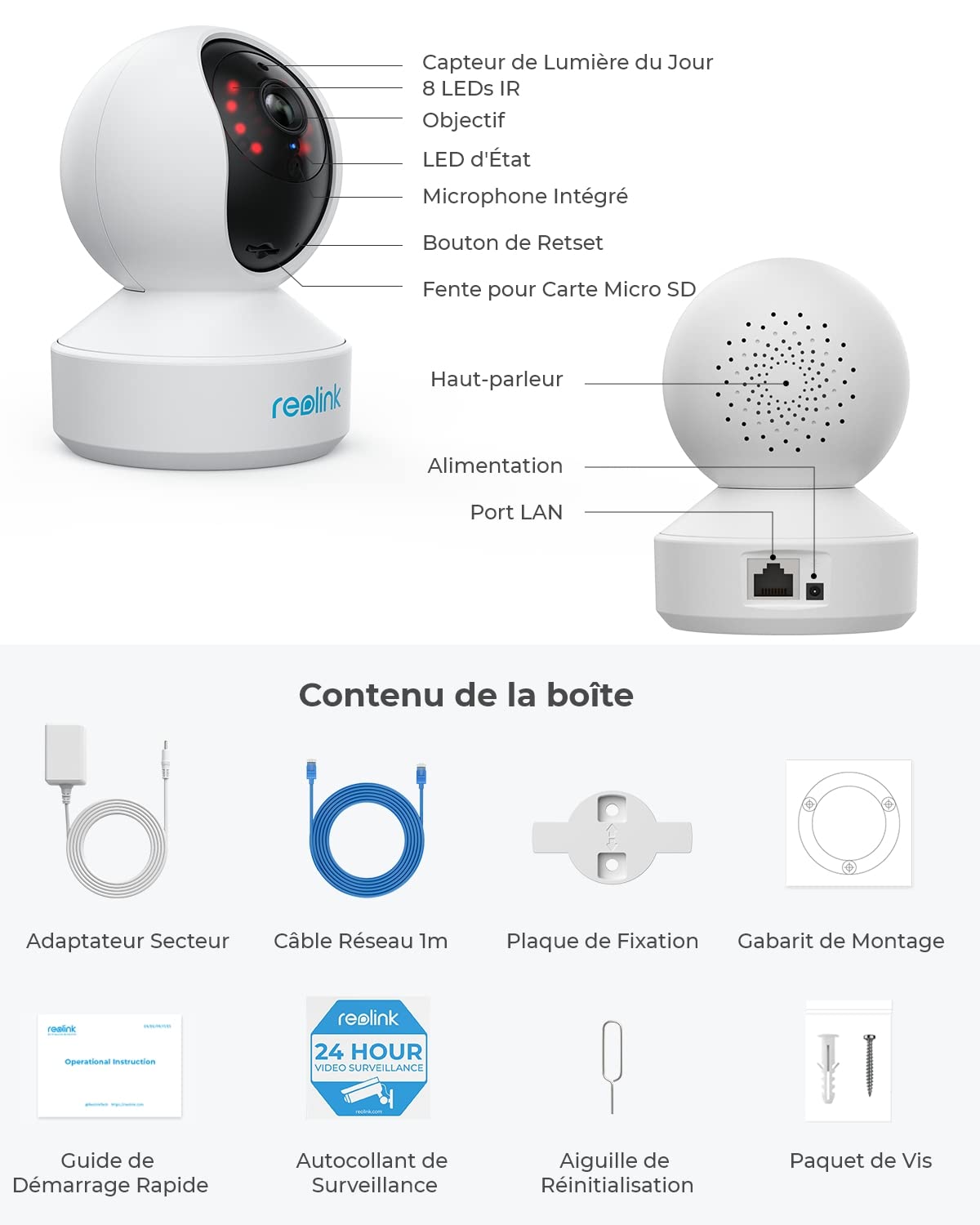 Reolink 4MP Pan Tilt Caméra Surveillance WiFi Interieure, Caméra IP 2,4GHz/5GHz, Audio Bidirectionnel, Détection de Mouvement pour Bébé, Aîné, Animal, Cloud Gratuit 7 Jours, E1 Pro (Reconditionné)
