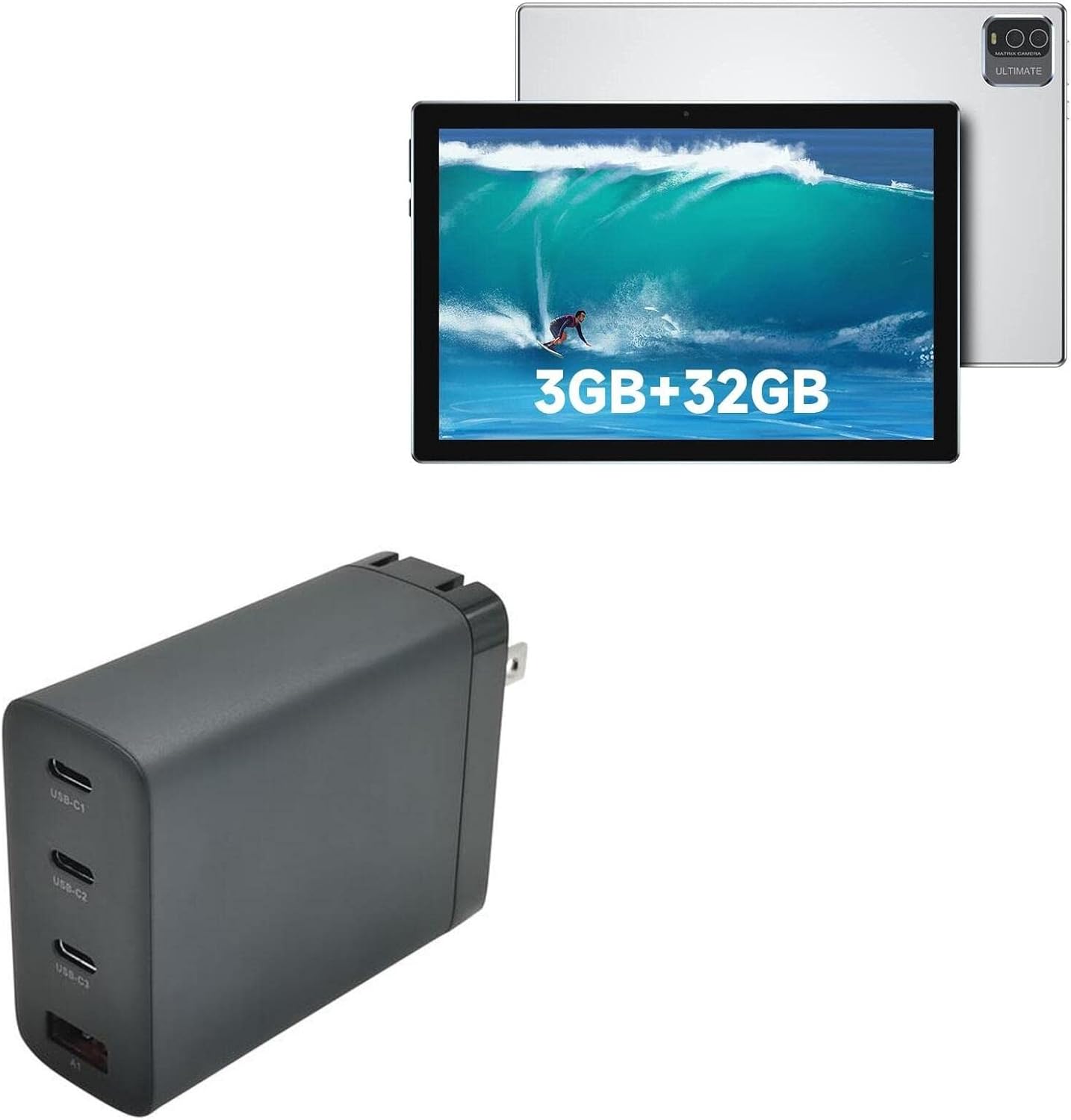 BoxWave Charger Compatible with ZZB Android 11 Tablet CP20silver (10.1 in) - PD GaNCharge Wall Charger (100W), 100W Tiny PD GAN Type-C and Type-A Wall Charger - Jet Black