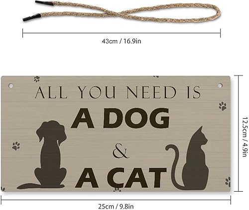 Miniatura 2 de Divertido letrero de madera para mascotas, todo lo que necesitas es un perro y un gato, adorables letreros artísticos de pared para el hogar,