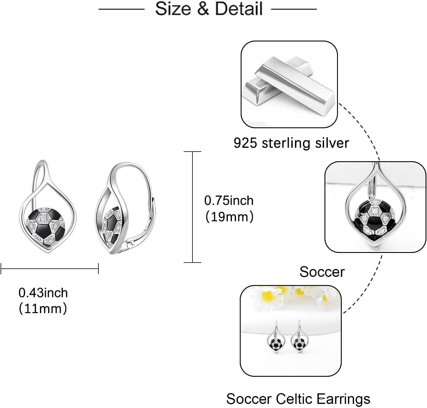 Sport Ball Celtic Earrings for Women - 925 Sterling Silver Bowling Basketball Football Soccer Softball Tennis Volleyball Earrings Dangle Jewelry Sport Drop Earrings Gift - Image 6