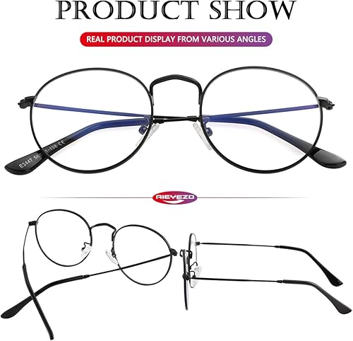 Miniatura 6 de AIEYEZO Round Glasses for Women Men Fashion Blue Light Blocking Glasses Circle Metal Wire Frame Eyeglasses