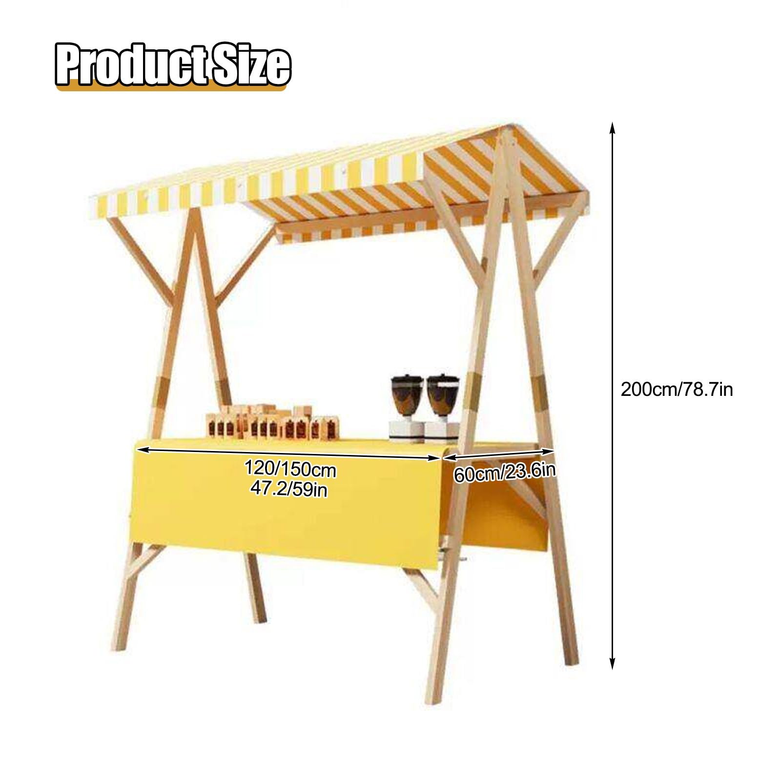 HARELA Marktstand Imbisswagen, Faltbarer Verkaufsstand,Marktstand-Ausstellungsständer für Outdoor, für Straßen-/Bauernmärkte/Handwerksausstellungen(Yellow A,150cm/59in)