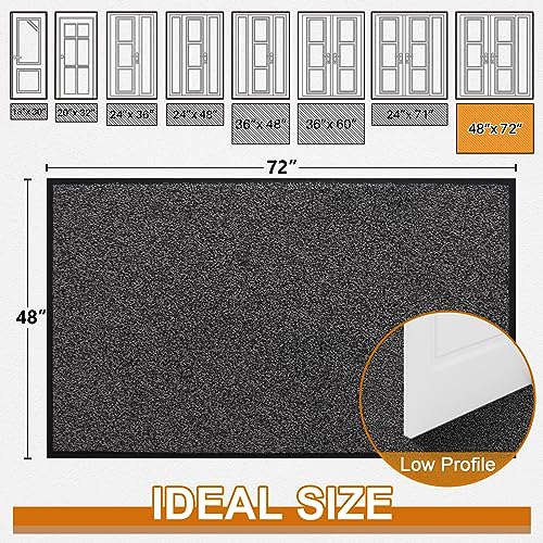 Mibao Dirt Trapper Door Mat For Indoor&Outdoor, 48" X 72", Grey Black,Washable Barrier , Heavy Duty Non-Slip Entrance Rug Shoes Scraper, Super Absorbent Front Door Mat Carpet #TOP1