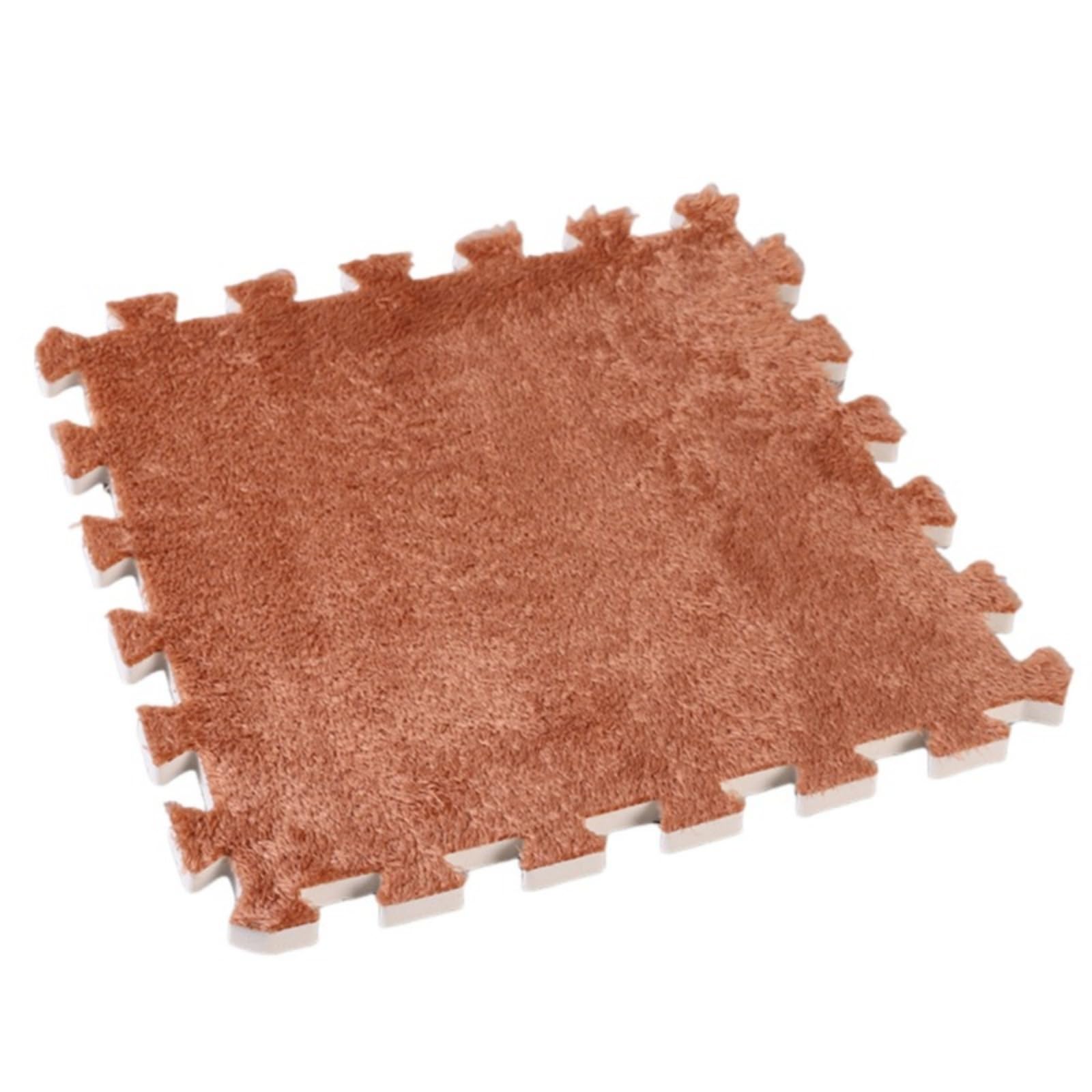 Hiseng 5/10 pcs Plush Interlocking Foam Floor Tiles 30x30cm, Squares Puzzle Carpet Tiles Plush Floor Mats Soft Shaggy Foam Rug for Kids Bedroom Living Room Home Decoration (Brown,5pc)