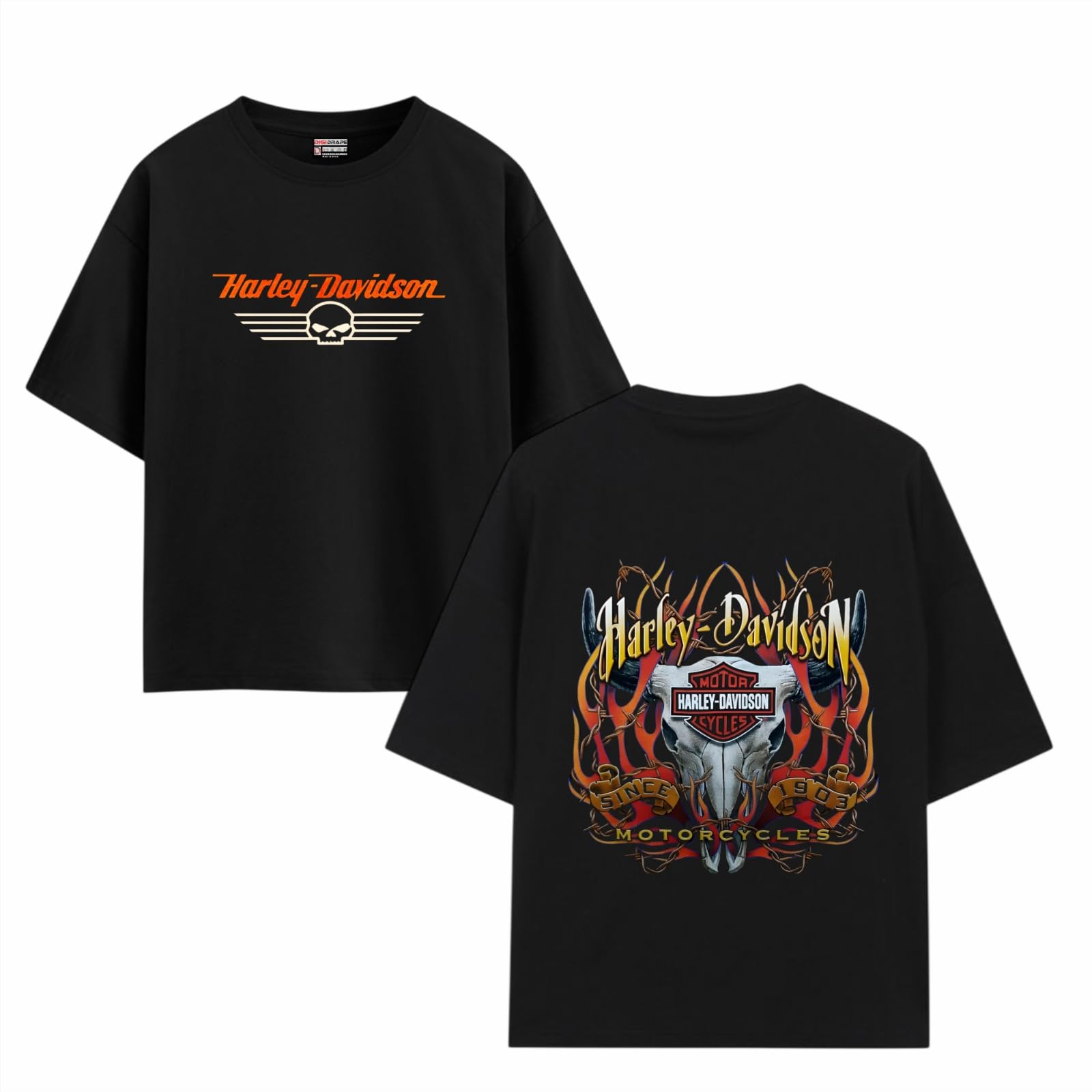 Vintage Biker Skull Graphic Motorcycle T-Shirt (Front & Back Print)-image-22