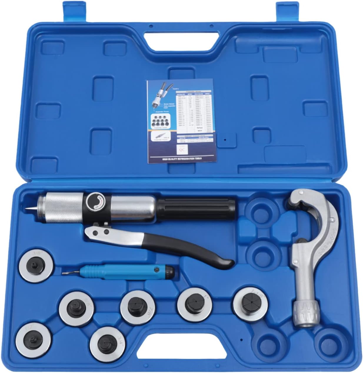 Gdrasuya10 Hydraulic Copper Tube Expander 7 Expander Heads 3/8" to 1-1/8" Swaging HAVC Pipe Tool Kit Hydraulic Copper Aluminum Tube Expander for with Tube Cutter & Deburring Tool (Silver)