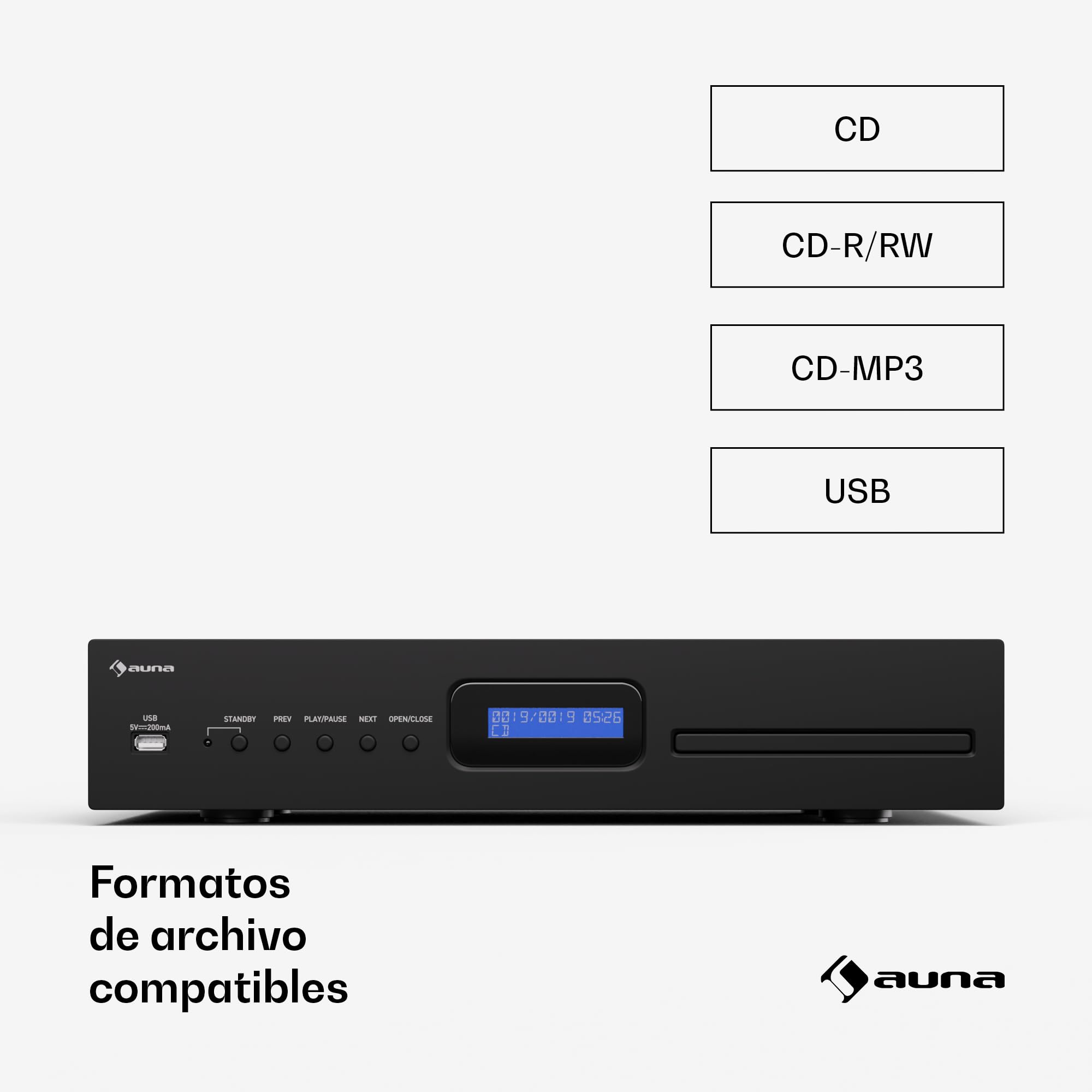 Auna Art22 Reproductor de CD Alta Fidelidad con Unidad de Ranura, Entrada USB, Reproducción CD-MP3, Mando a Distancia, Salidas Óptica & Coaxial – 130W – Negro