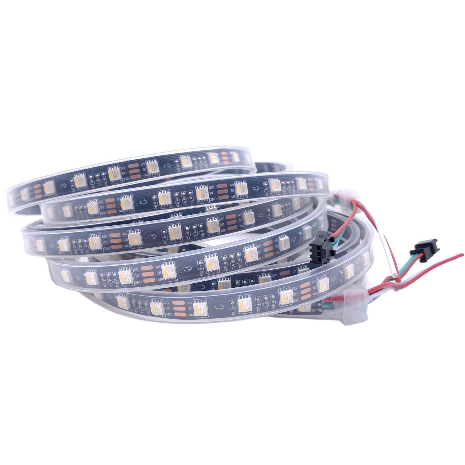 RGBWW DC12V SK6812 (similaire à WS2812B), 5 m, 60 LED/pixels/m, 300 LED, adressable individuellement, flexible, 4 couleurs en 1 LED, couleur rêve, bande LED, non étanche IP67 (12 V, 5 m, SK6812