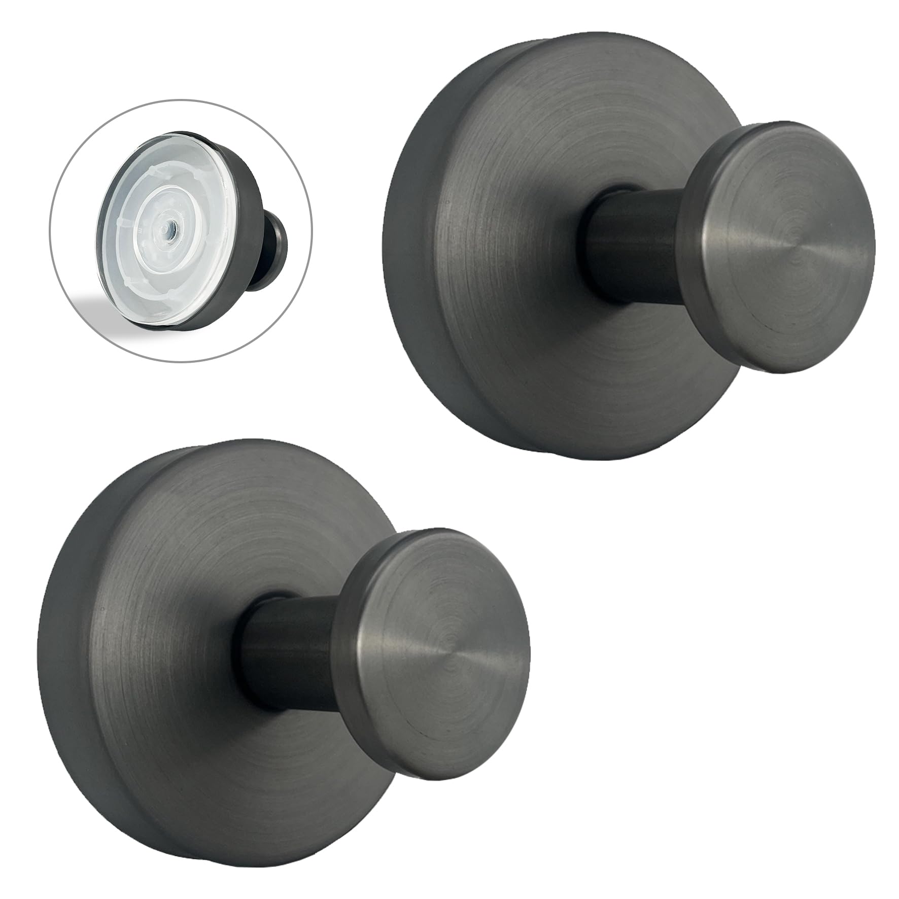Welsa Suction Cup Hooks for Shower - 2 Pack, Gray - Stainless Steel, Strong Suction, No Drill, Removable Hanger, Tile Bathroom Kitchen Wall, Glass Door, Mirror Hook Hanging Robe, Towel Holder