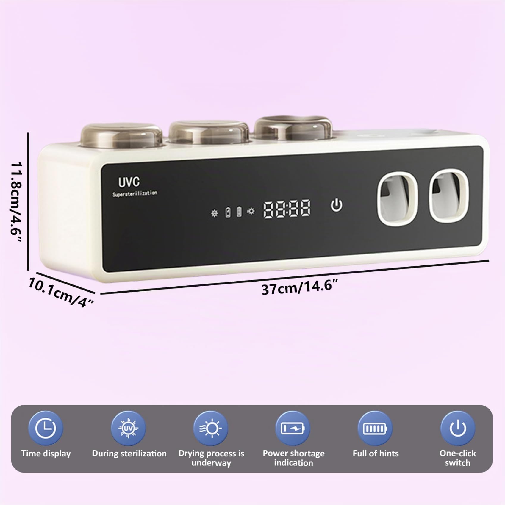 Portaspazzolino intelligente con sterilizzazione UV, dispenser automatico di dentifricio con funzione di asciugatura, bianco