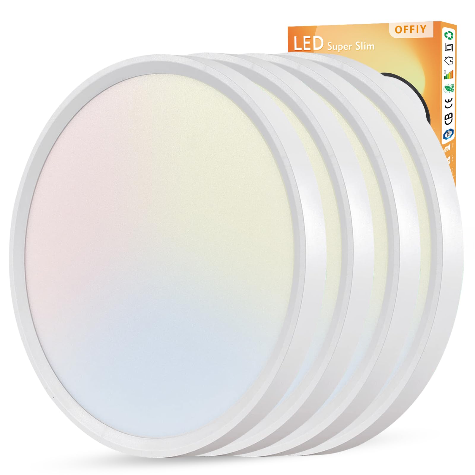 Juego de 4 lámparas LED de techo de 39,8 cm, 32 W, 3480 lm, 3000 K/4000 K, 6000 K, CCT seleccionable, superdelgada, perfil plano, montaje de panel plano redondo para pasillo, dormitorio, cocina