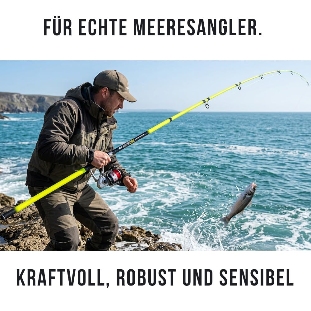Angelrute Set mit Angelrolle für Meeresangeln – Salzwasser Angelrute, Küstenangeln für Einsteiger und Profis