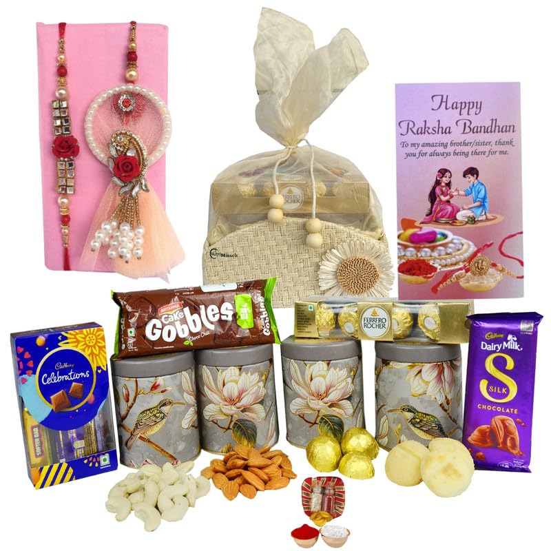 Image of NUTRI MIRACLE Raksha Bandhan Rakhi Gift for Brother with Chocolates, Tilak Set and Dry Fruits