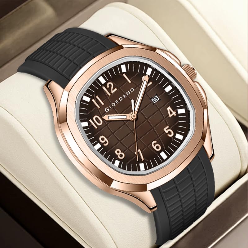 Image of GIORDANO Analog Watch for Men - Textured Dial, Stainless Steel Strap, Date Display, Quartz Movement, Water Resistant